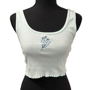 Baby blue juniors American Eagle crop tank top embroidered blue flower sz S